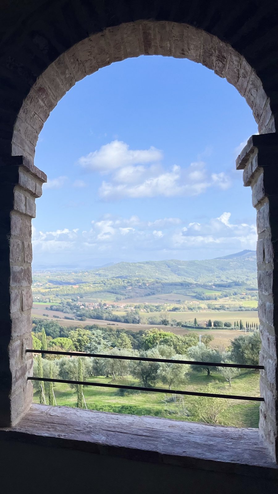 Loggia ad archi in mattoni di Ca' Litardo affacciata sulle colline